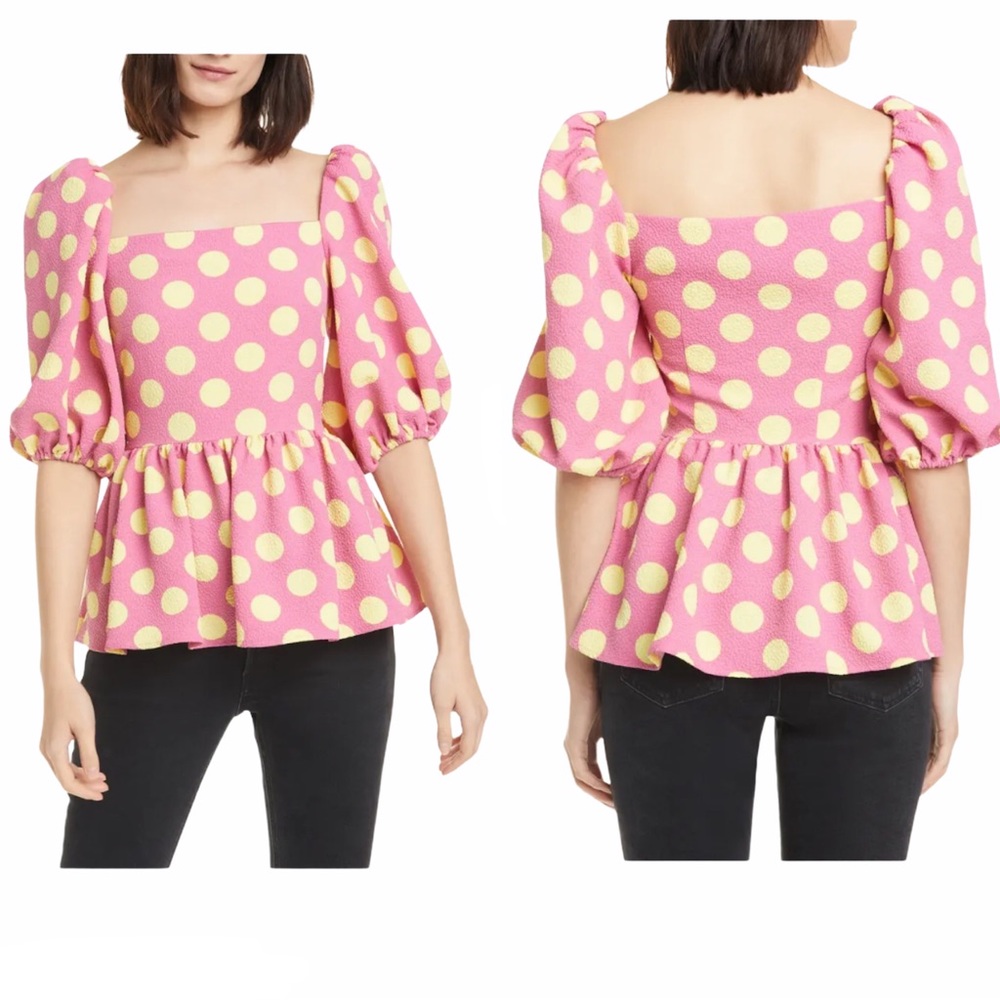 STINE GOYA Irene Dot Puff Sleeve Blouse Size XL